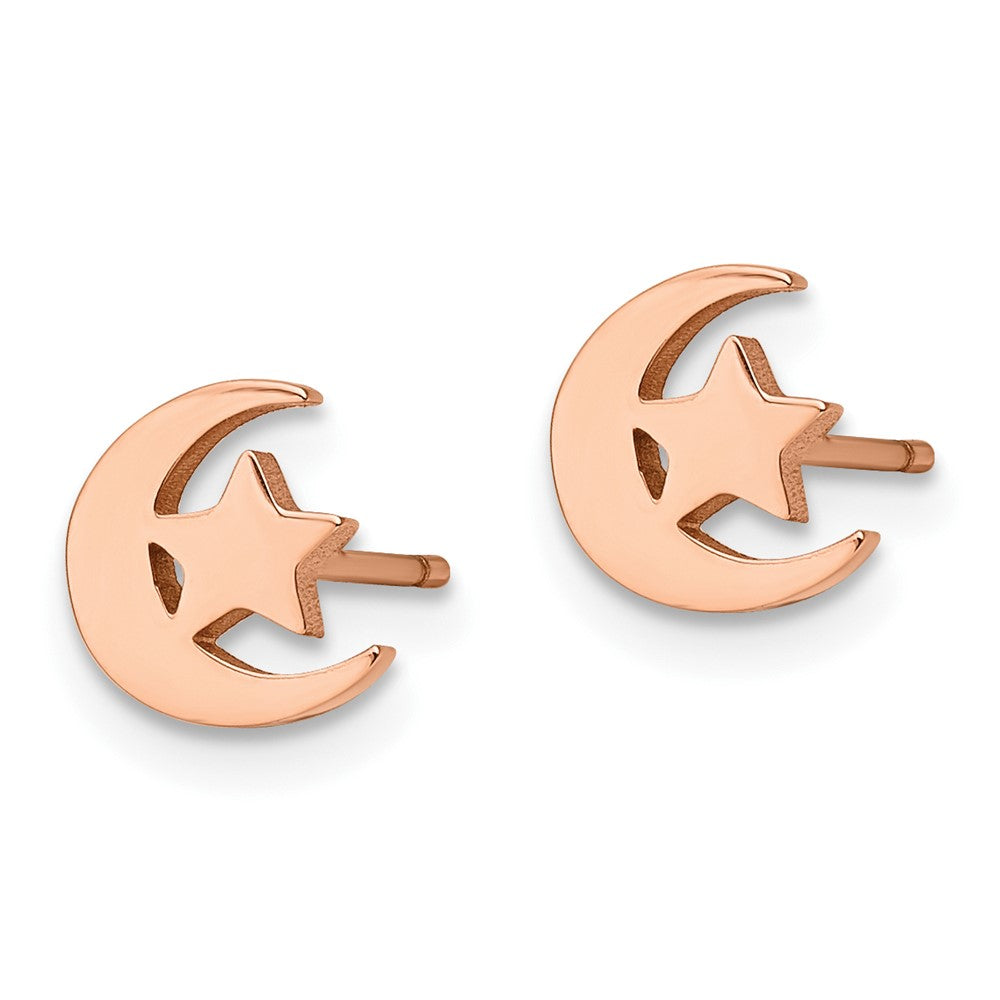 FJC Finejewelers Stainless Steel Button Polished Rose IP-plated Moon and Star Post Earrings 7 x 6 mm