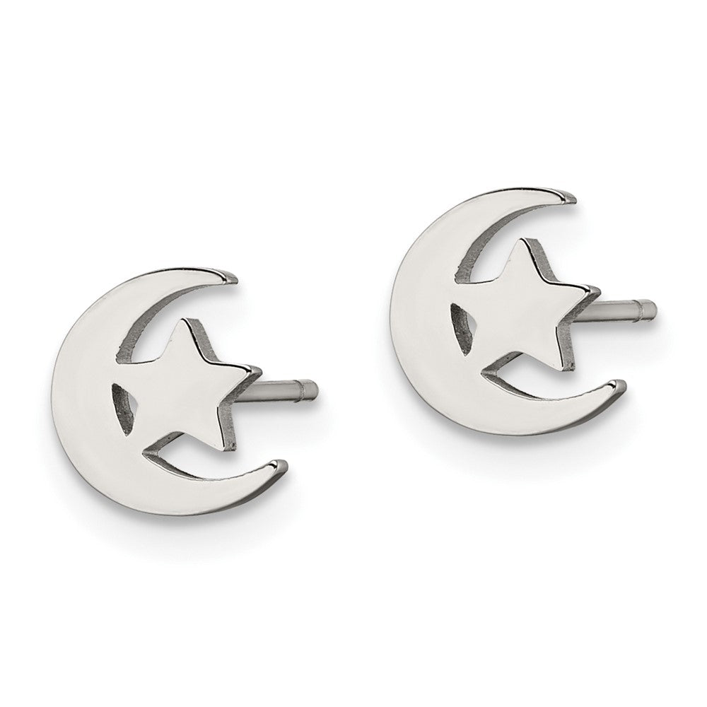 FJC Finejewelers Stainless Steel Button Polished Moon and Star Post Earrings 7 x 1 mm