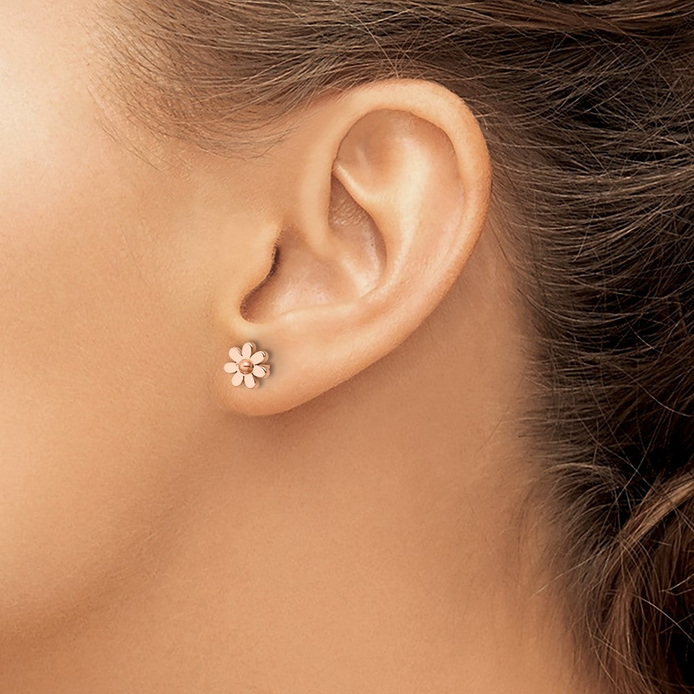 FJC Finejewelers Stainless Steel Button Polished Rose IP-plated Flower Post Earrings 7 x 7 mm