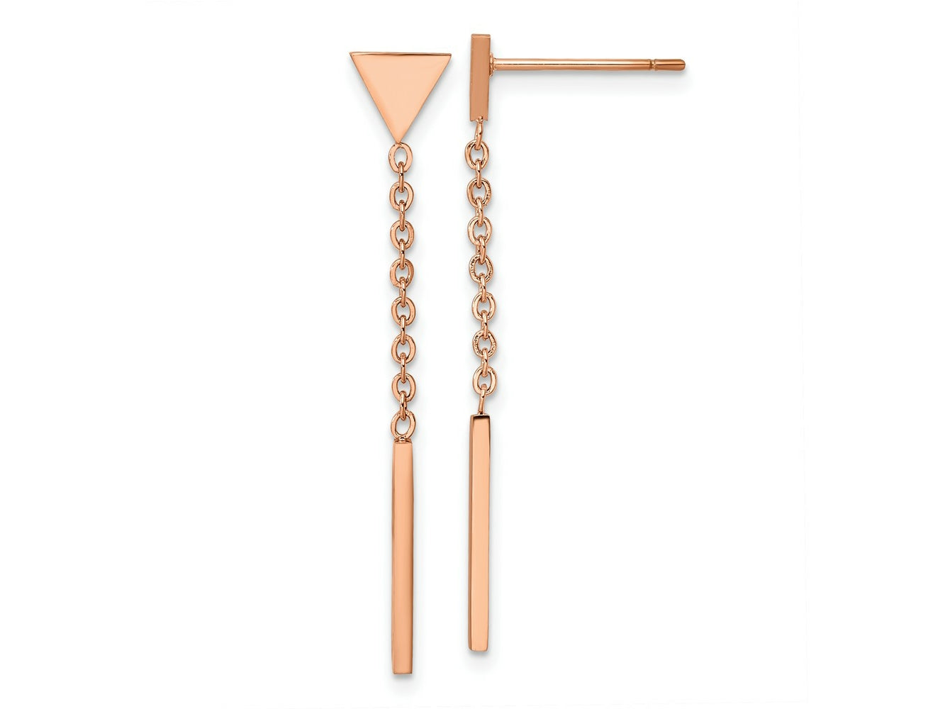 FJC Finejewelers Stainless Steel Polished Rose IP-plated Dangle Bar Triangle Post Earrings 36 x 6 mm