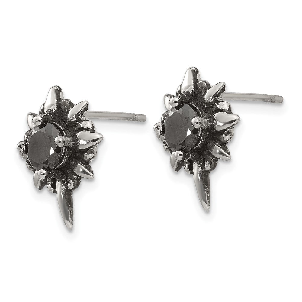 FJC Finejewelers Stainless Steel Button Antiqued and Polished with Black CZ Post Earrings 15 x 3 mm