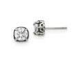 FJC Finejewelers Stainless Steel Stud Antiqued and Polished CZ Post Earrings 8 x 8 mm