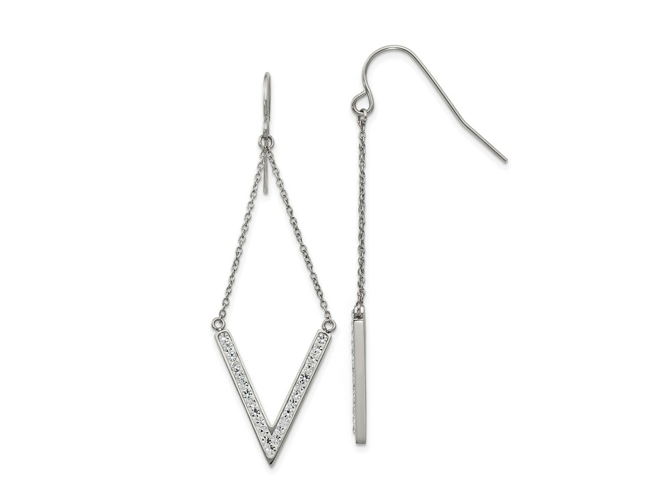 FJC Finejewelers Stainless Steel Dangle with Preciosa Crystal V-shape Shepherd Hook Earrings 20 x 1 mm