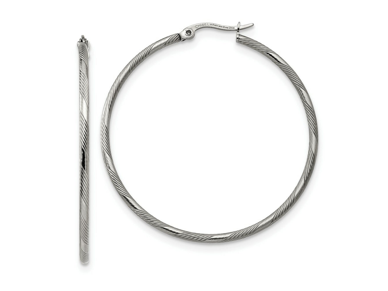 FJC Finejewelers Stainless Steel Polished and Textured Hinged Hoop Earrings 40 x 47 mm