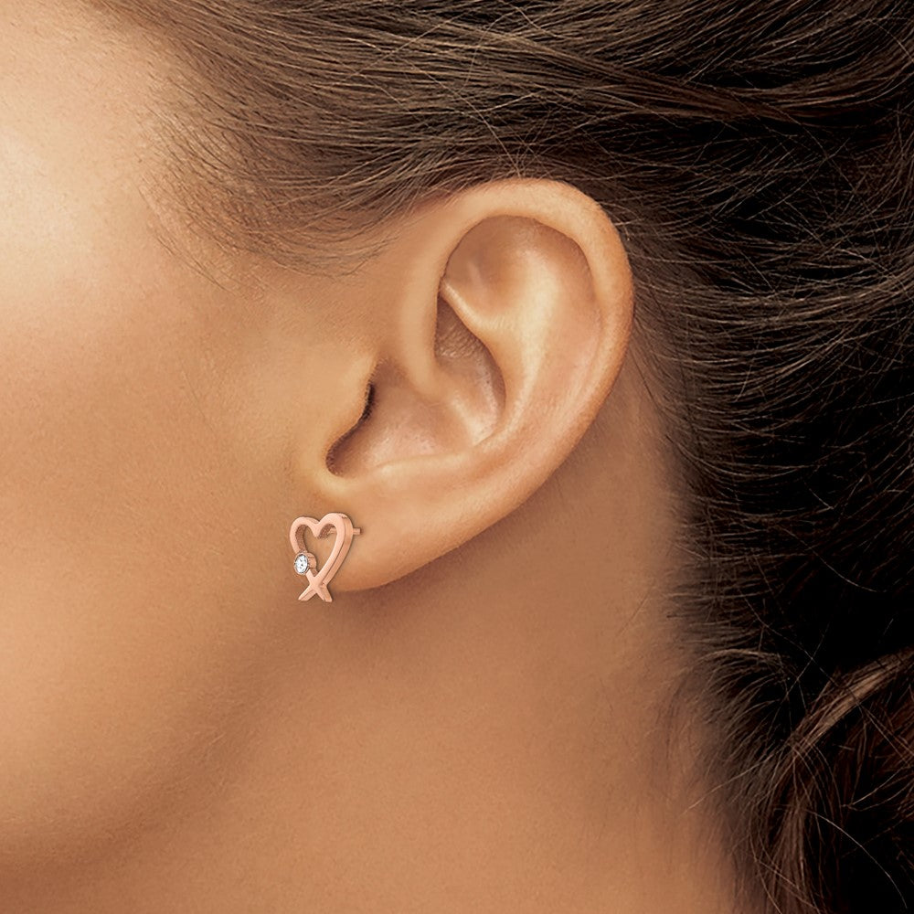 FJC Finejewelers Stainless Steel Button Rose IP-plated with Crystal Heart Post Earrings 11 x 10 mm