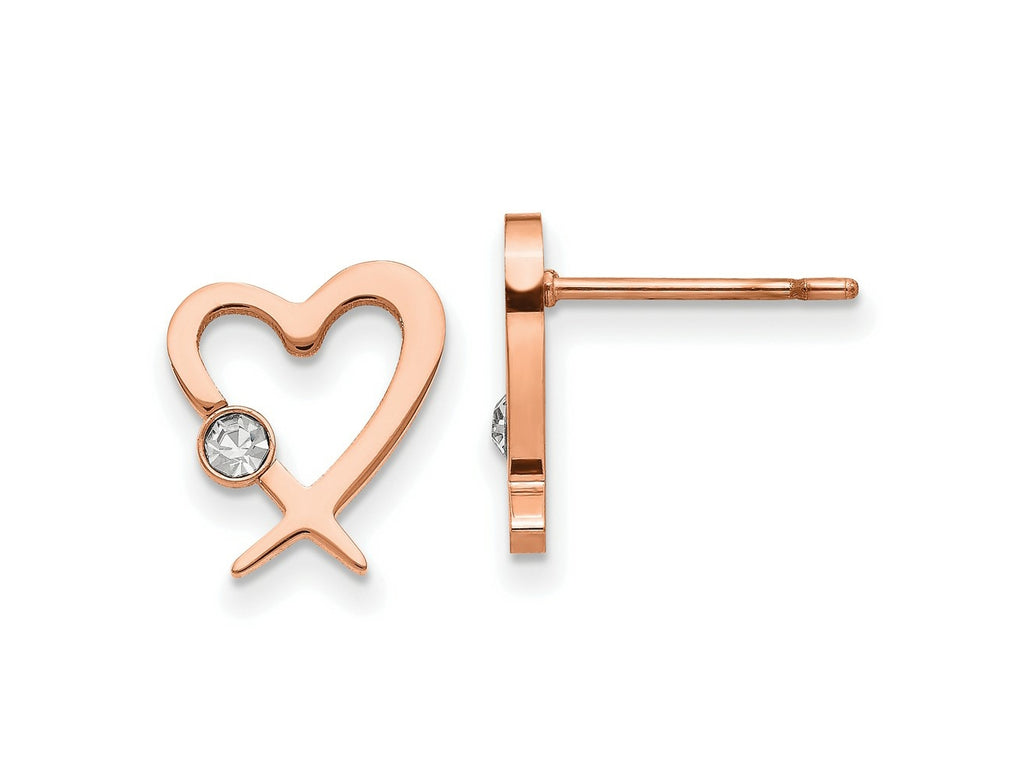 FJC Finejewelers Stainless Steel Button Rose IP-plated with Crystal Heart Post Earrings 11 x 10 mm