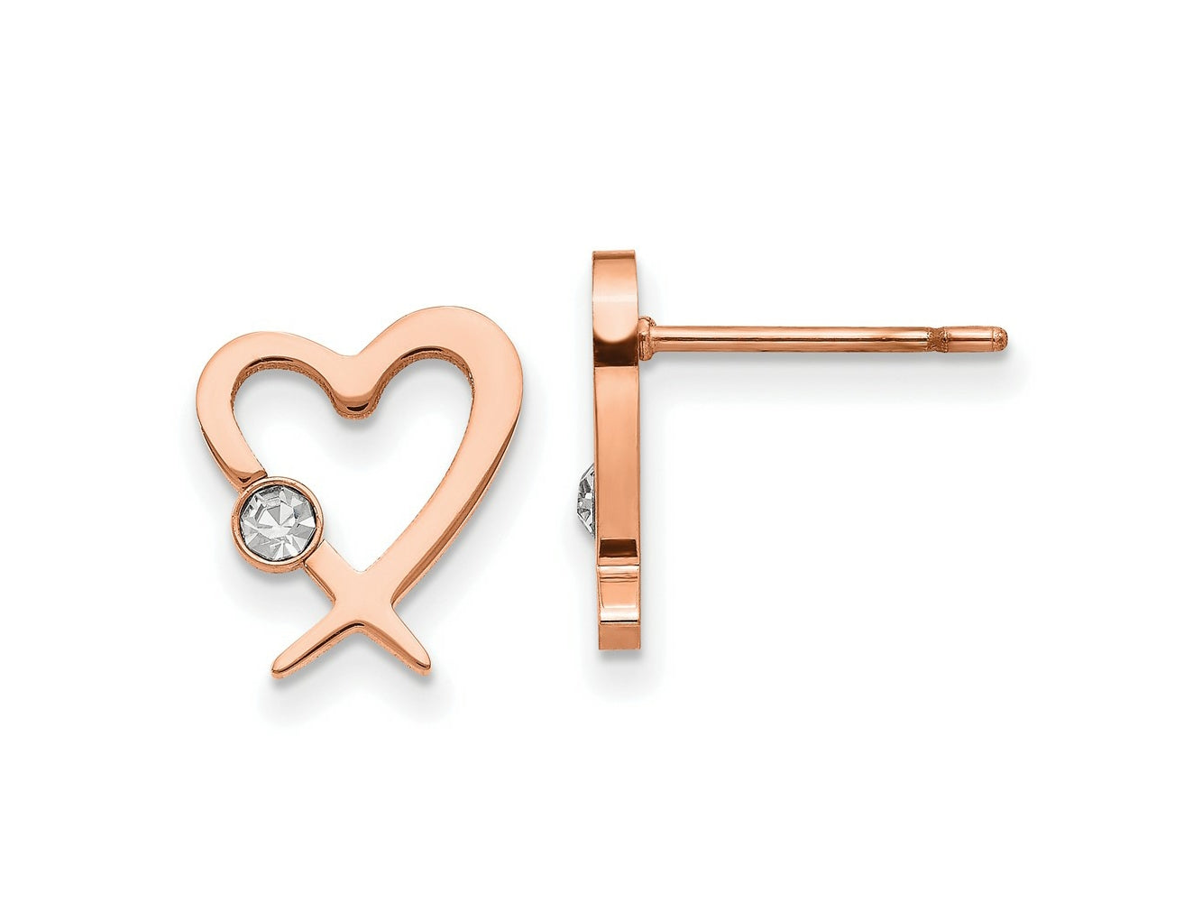 FJC Finejewelers Stainless Steel Button Rose IP-plated with Crystal Heart Post Earrings 11 x 10 mm