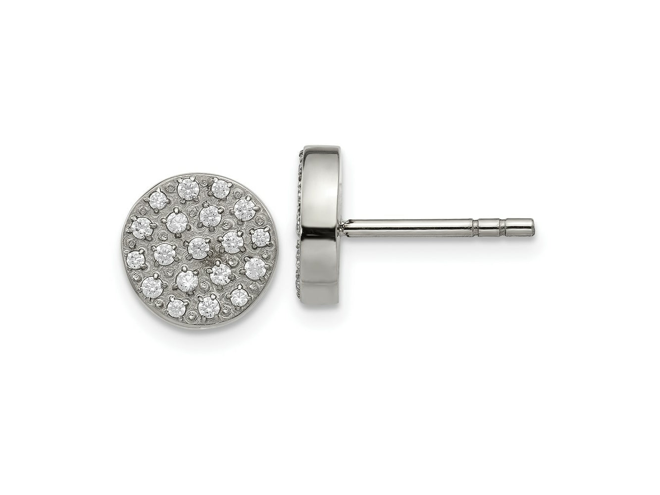 FJC Finejewelers Stainless Steel Button Polished with CZ Post Earrings 9 x 9 mm