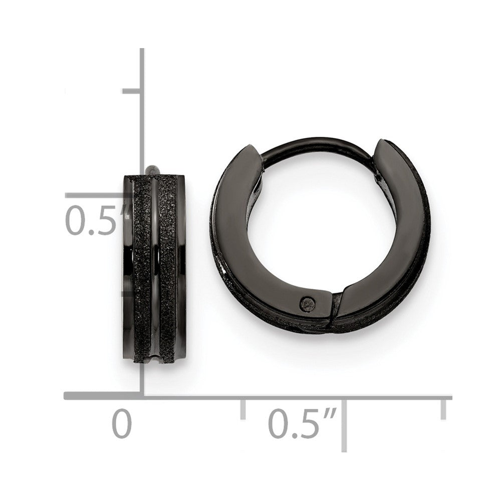 FJC Finejewelers Stainless Steel Polished Black IP Laser cut 4mm Hinged Hoop Earrings 13 mm x 14 mm