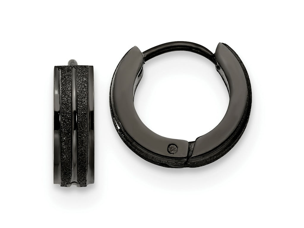 FJC Finejewelers Stainless Steel Polished Black IP Laser cut 4mm Hinged Hoop Earrings 13 mm x 14 mm
