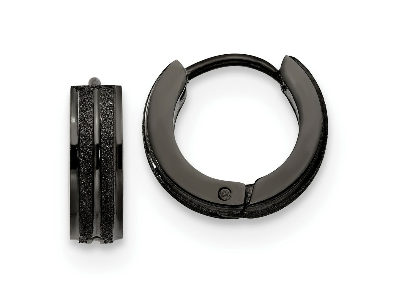 FJC Finejewelers Stainless Steel Polished Black IP Laser cut 4mm Hinged Hoop Earrings 13 mm x 14 mm