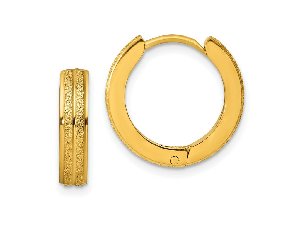 FJC Finejewelers Stainless Steel Polished Yellow IP Laser cut 4mm Hinged Hoop Earrings 13 mm x 14 mm