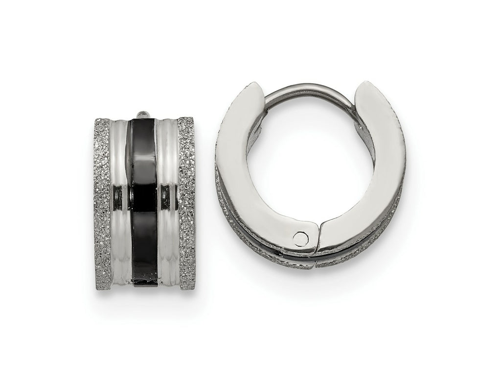 FJC Finejewelers Stainless Steel Polished Black IP-Plated Laser cut 7mm Hoop Earrings 12 mm x 13 mm