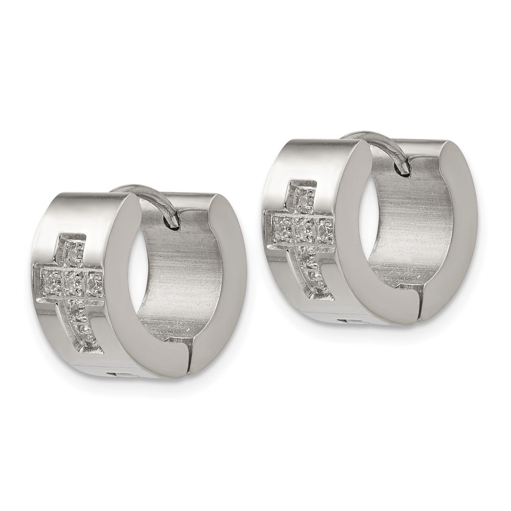 FJC Finejewelers Stainless Steel with CZ Cross 7mm Hinged Hoop Earrings 12 mm x 13 mm