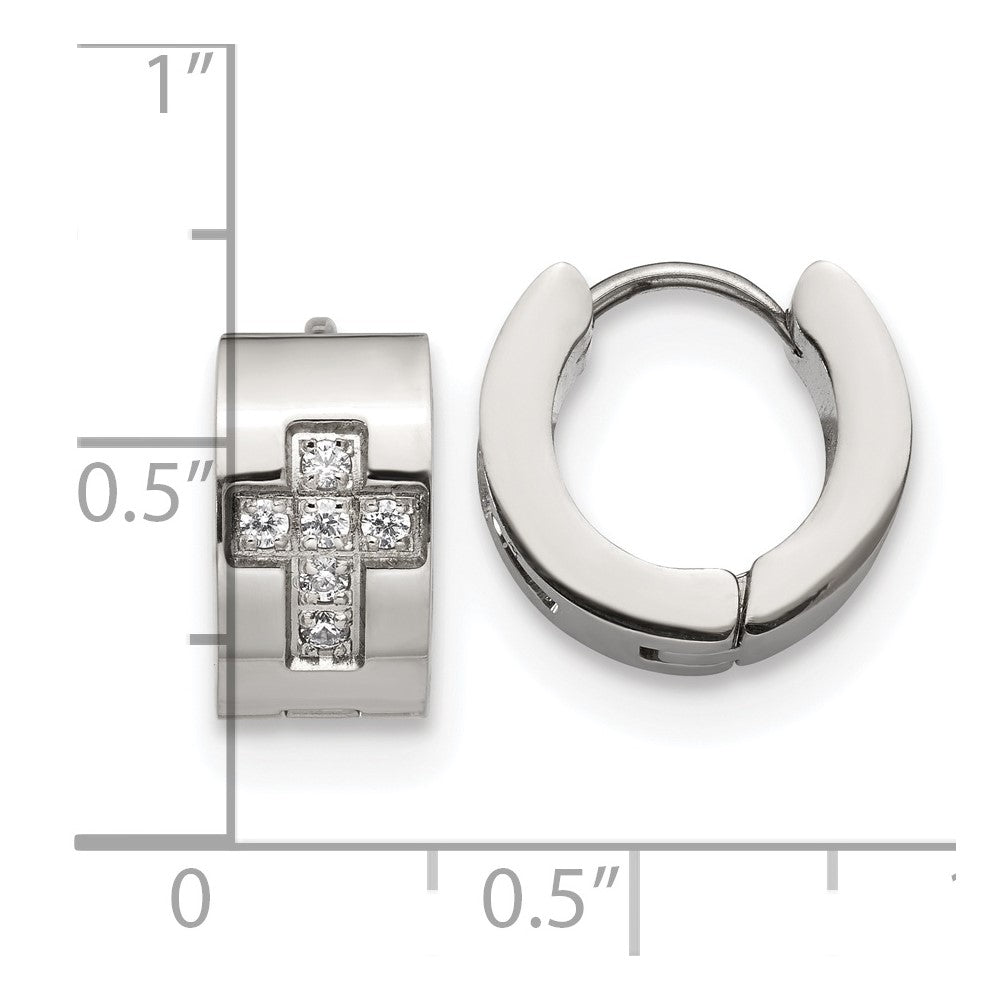 FJC Finejewelers Stainless Steel with CZ Cross 7mm Hinged Hoop Earrings 12 mm x 13 mm