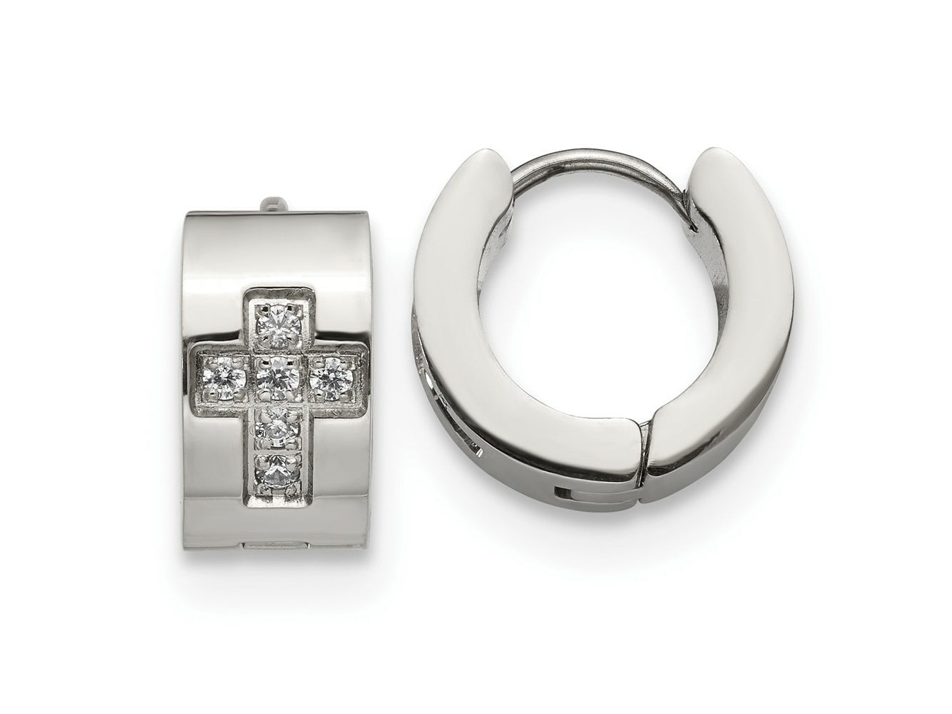 FJC Finejewelers Stainless Steel with CZ Cross 7mm Hinged Hoop Earrings 12 mm x 13 mm