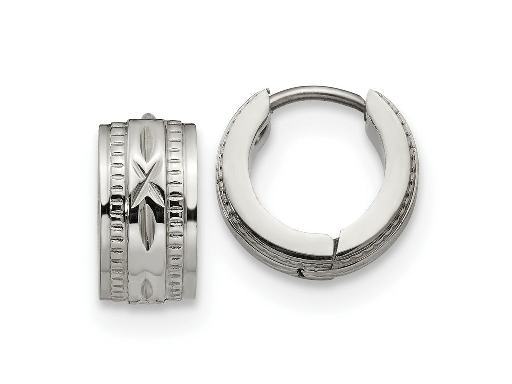 FJC Finejewelers Stainless Steel Polished and Textured 6mm Hinged Hoop Earrings 12 mm x 13 mm