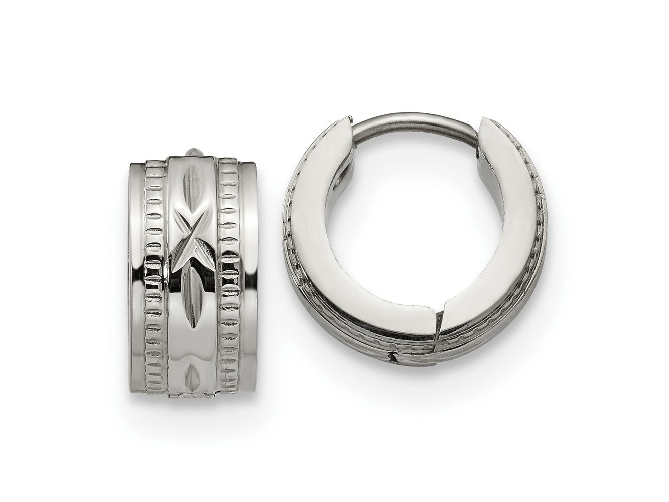 FJC Finejewelers Stainless Steel Polished and Textured 6mm Hinged Hoop Earrings 12 mm x 13 mm