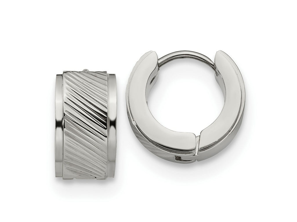 FJC Finejewelers Stainless Steel Polished and Textured 7mm Hinged Hoop Earrings 12 mm x 13 mm