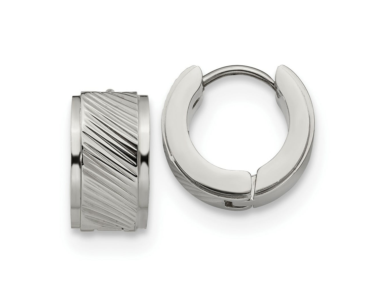 FJC Finejewelers Stainless Steel Polished and Textured 7mm Hinged Hoop Earrings 12 mm x 13 mm