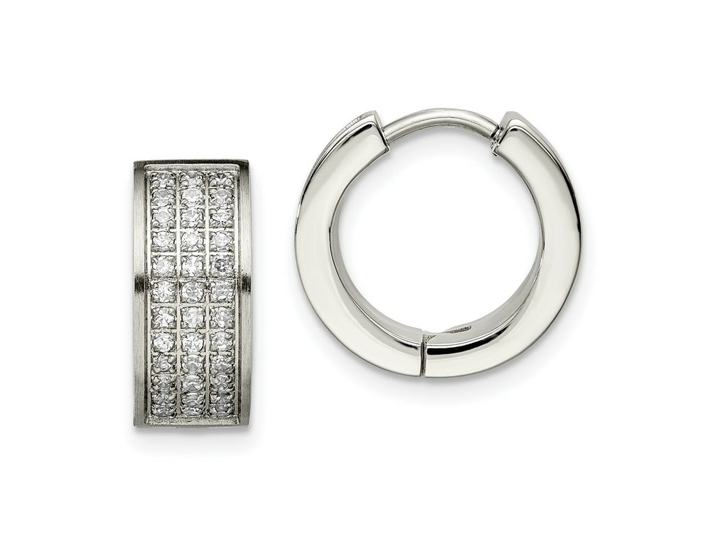FJC Finejewelers Stainless Steel Brushed and Polished with CZ 6mm Hinged Hoop Earrings 10 mm x 15 mm