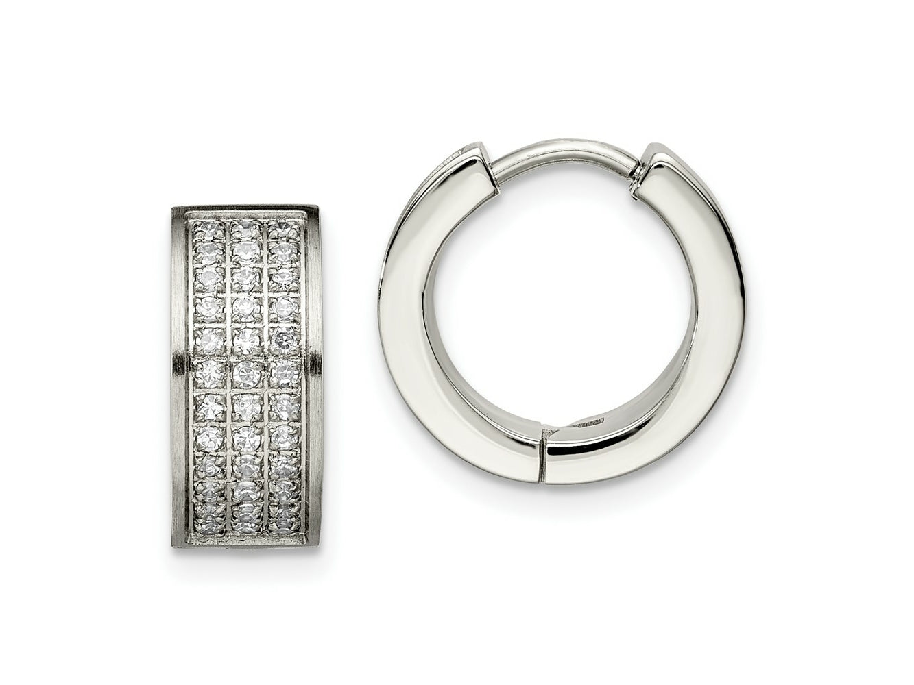 FJC Finejewelers Stainless Steel Brushed and Polished with CZ 6mm Hinged Hoop Earrings 10 mm x 15 mm