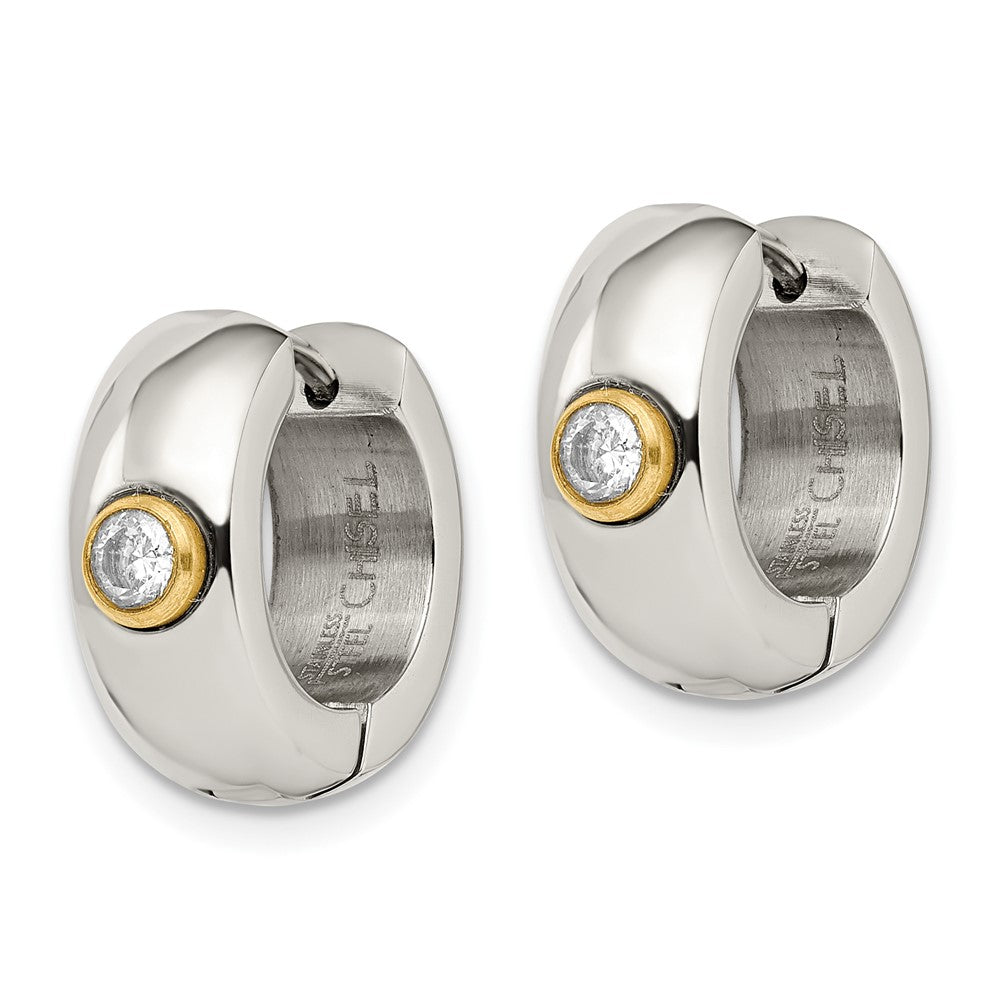 FJC Finejewelers Stainless Steel Polished Yellow IP-plated with CZ 7mm Hinged Hoop Earrings 11 mm x 18 mm