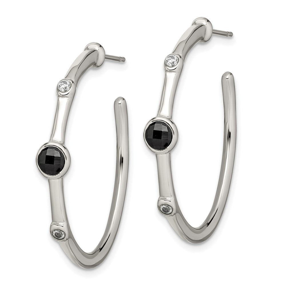 FJC Finejewelers Stainless Steel Polished with Black Onyx and CZ Post Hoop Earrings 35 x 35 mm