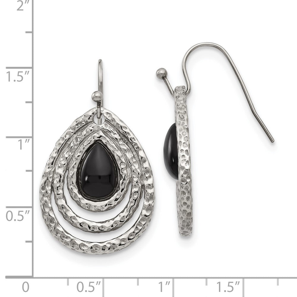 FJC Finejewelers Stainless Steel Dangle Polished and Textured Black Onyx Shepherd Hook Earrings 20 mm