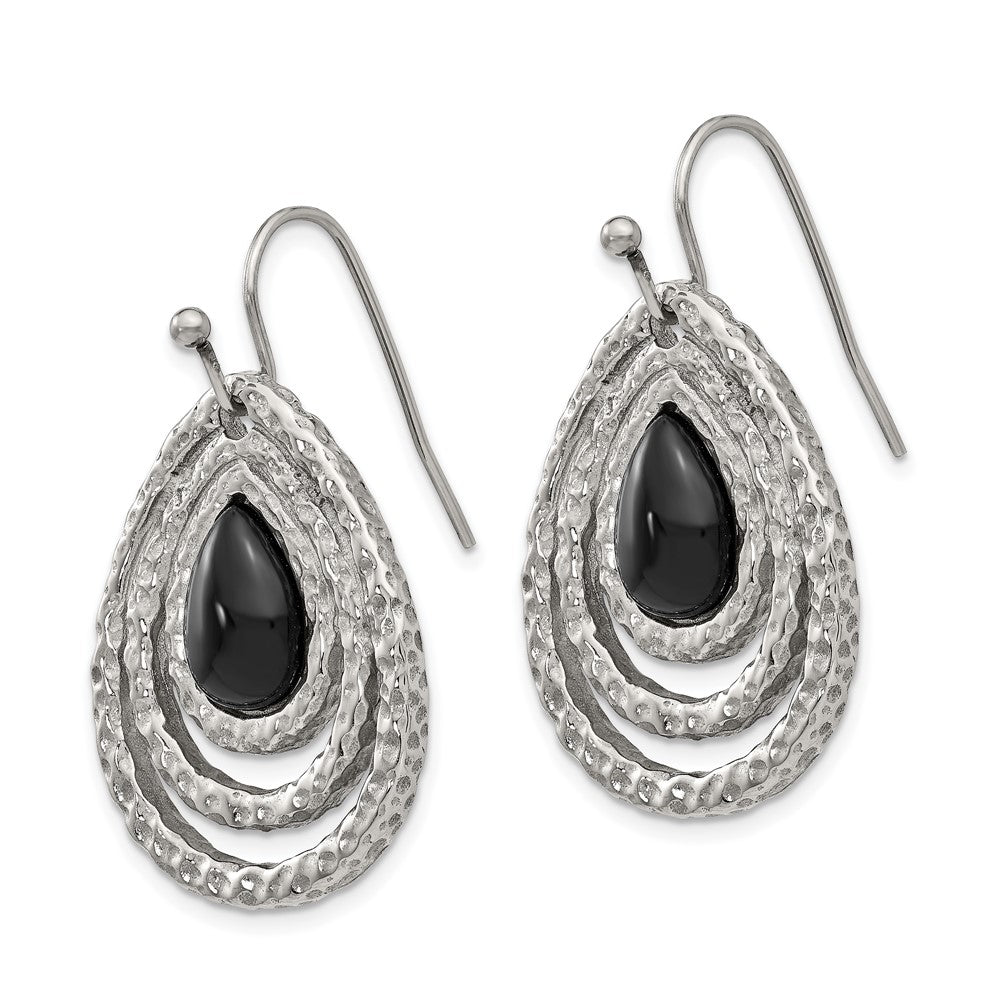FJC Finejewelers Stainless Steel Dangle Polished and Textured Black Onyx Shepherd Hook Earrings 20 mm