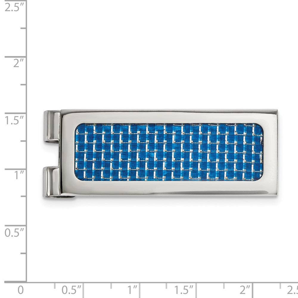 FJC Finejewelers Stainless Steel Polished with Blue Carbon Fiber Inlay Money Clip 54 x 20 mm