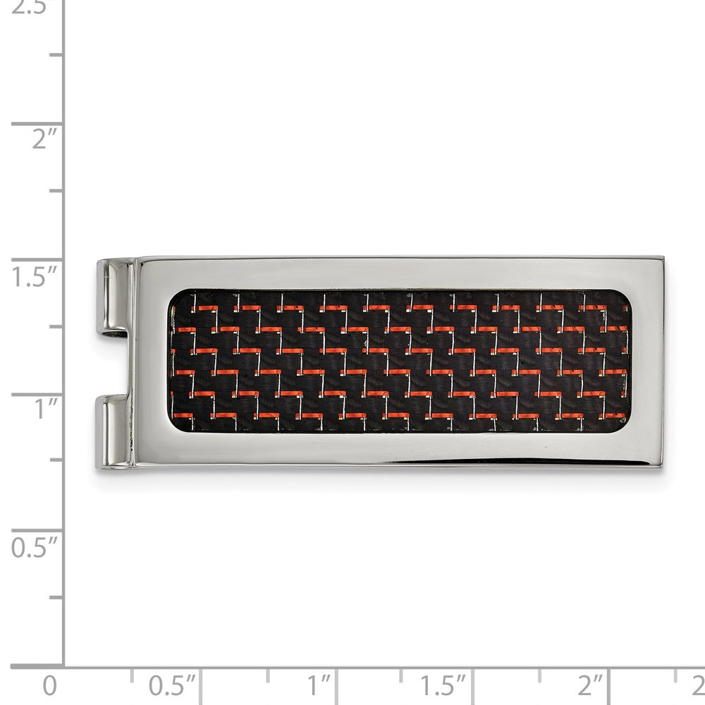 FJC Finejewelers Stainless Steel Polished with Black and Red Carbon Fiber Inlay Money Clip 53 x 20 mm