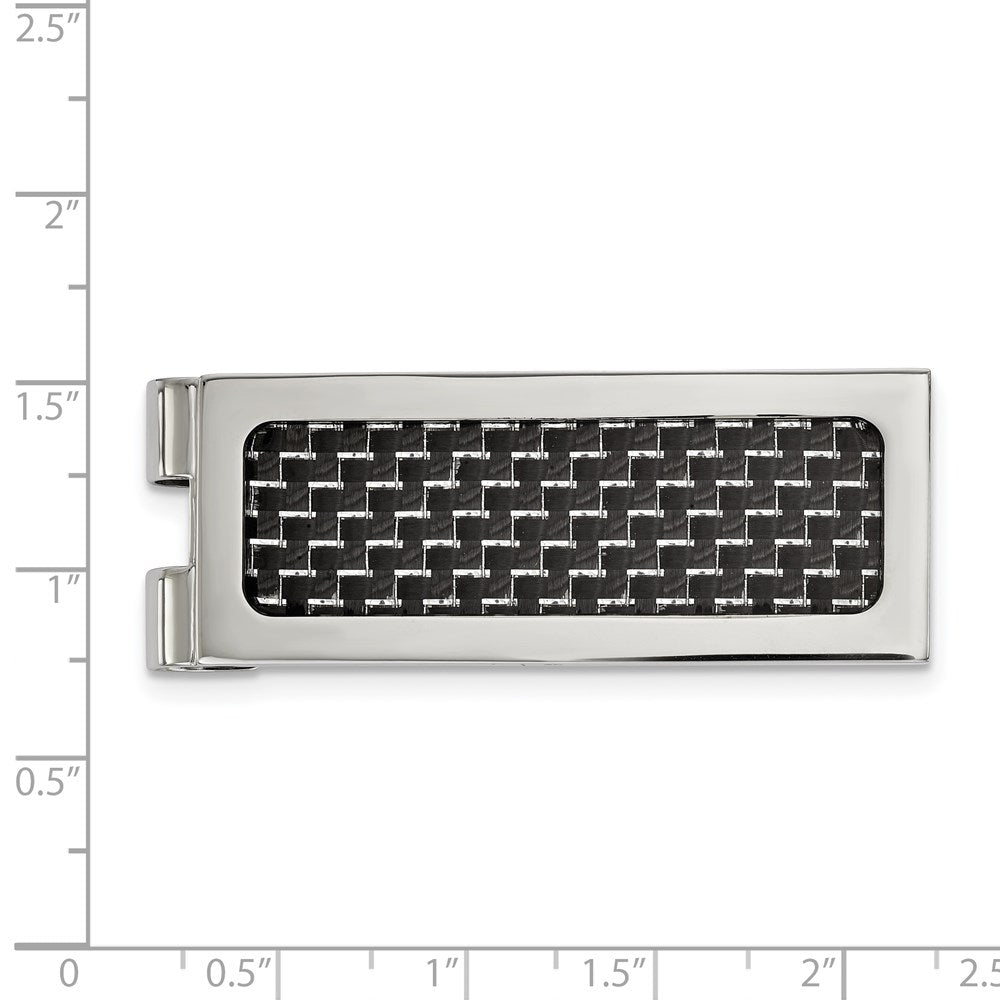 FJC Finejewelers Stainless Steel Polished with Black Carbon Fiber Inlay Money Clip 53 x 20 mm