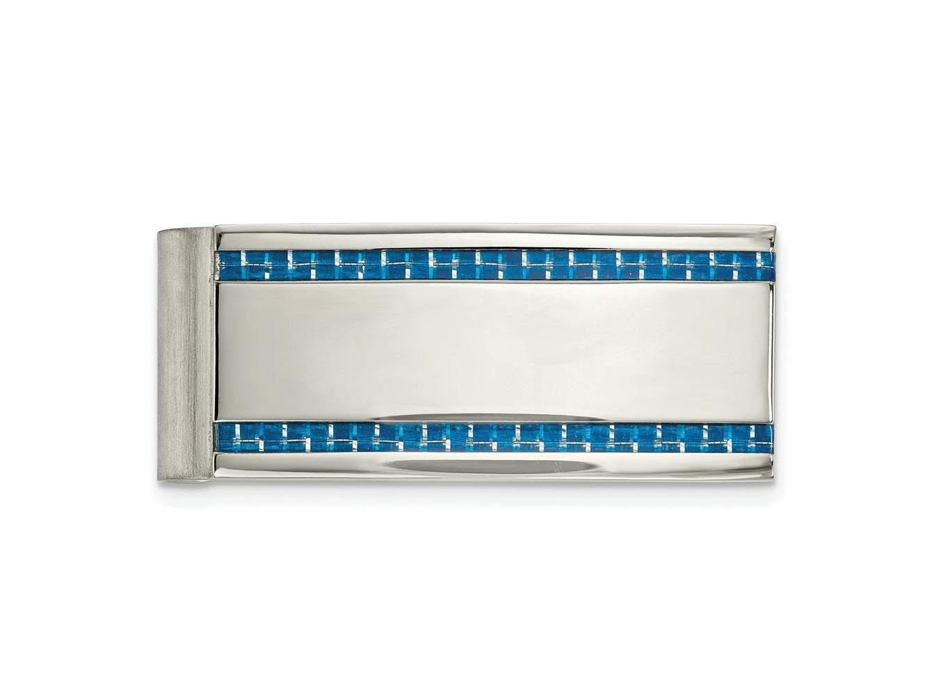 FJC Finejewelers Stainless Steel Polished Blue Carbon Fiber Inlay Money Clip 53 x 22 mm