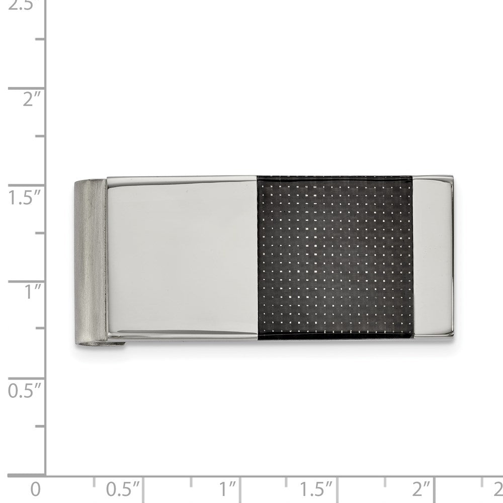 FJC Finejewelers Stainless Steel Polished Black Carbon Fiber Inlay Money Clip 50 x 22 mm