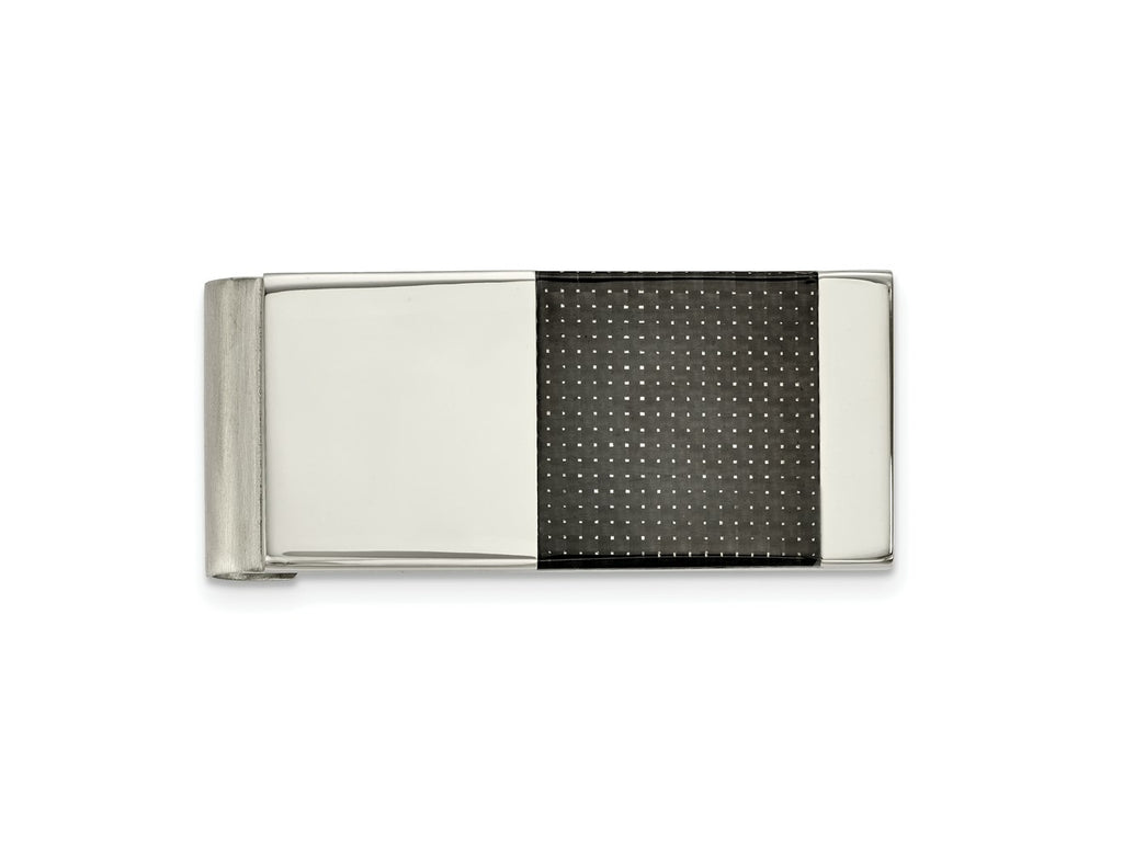 FJC Finejewelers Stainless Steel Polished Black Carbon Fiber Inlay Money Clip 50 x 22 mm
