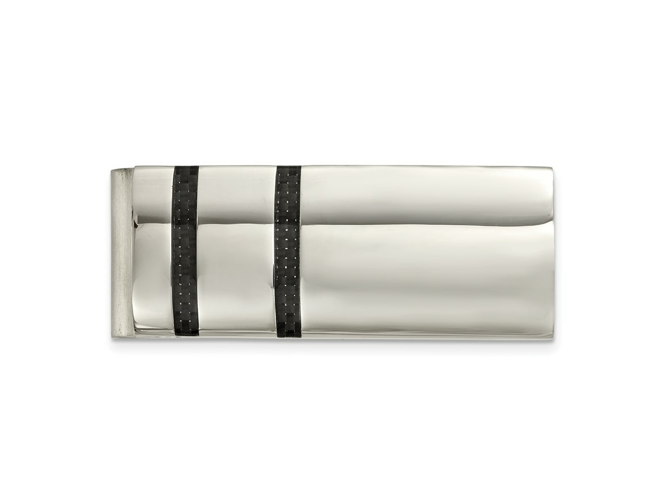 FJC Finejewelers Stainless Steel Polished Black Carbon Fiber Inlay Money Clip 55 x 21 mm