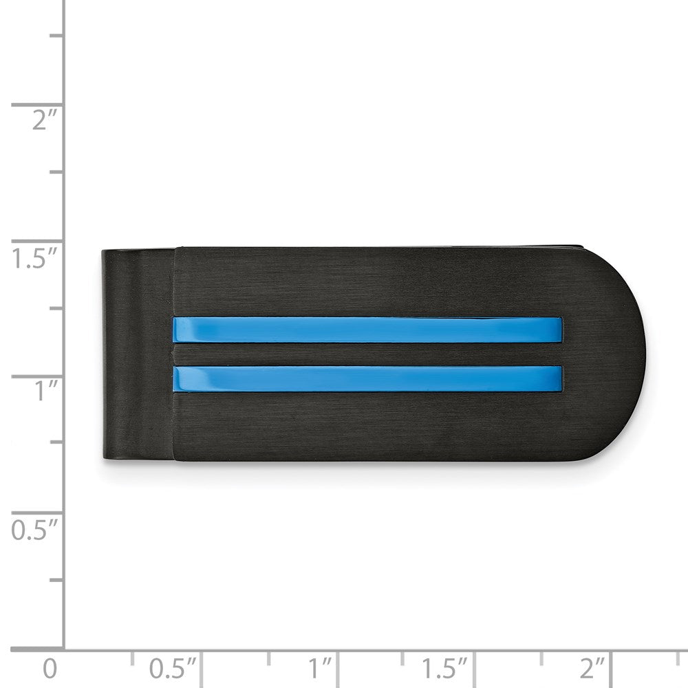 FJC Finejewelers Stainless Steel Brushed and Polished Black/Blue IP-plated Money Clip 50 x 19 mm