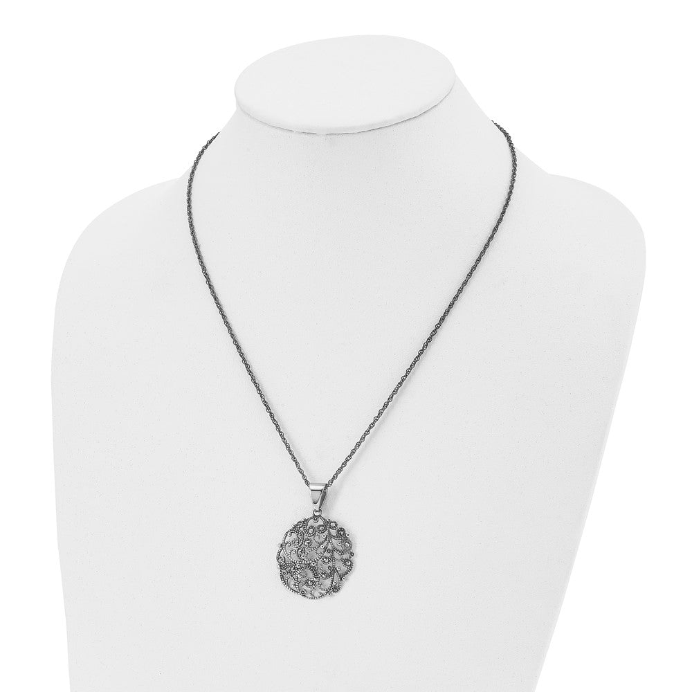 FJC Finejewelers Stainless Steel Fancy Antiqued and Marcasite Circle 20in Necklace 20 Inches x 32 mm