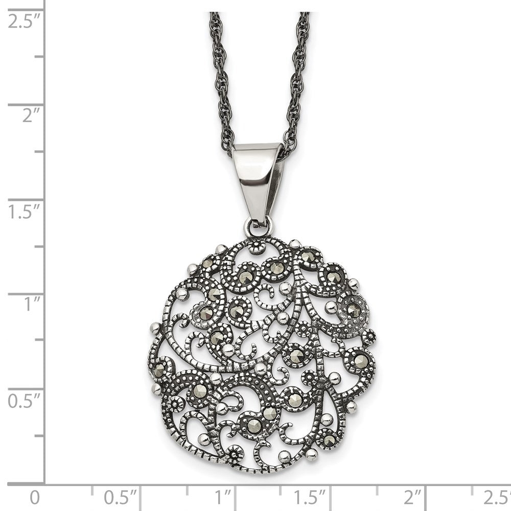 FJC Finejewelers Stainless Steel Fancy Antiqued and Marcasite Circle 20in Necklace 20 Inches x 32 mm