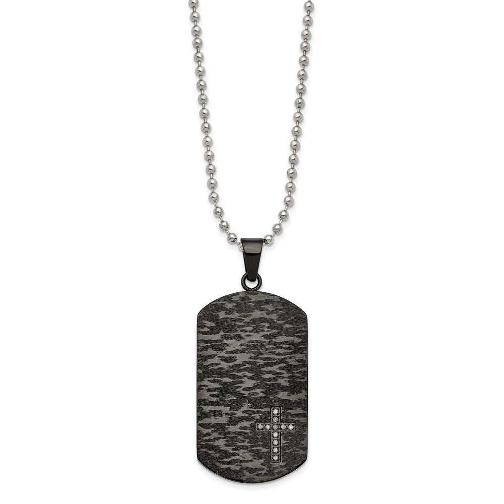 FJC Finejewelers Stainless Steel Ball Polished/Brushed IP-plated 1/10ct.tw Dia Dog Tag Necklace 24 Inches x 26.31 mm
