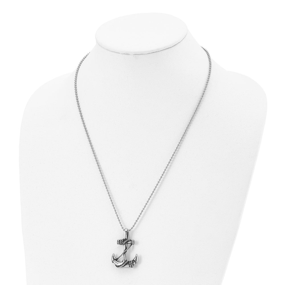 FJC Finejewelers Stainless Steel Ball Antiqued and Polished Anchor 22in Necklace 22 Inches x 24.88 mm