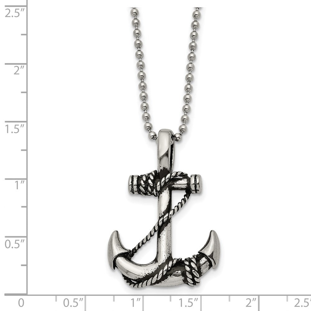 FJC Finejewelers Stainless Steel Ball Antiqued and Polished Anchor 22in Necklace 22 Inches x 24.88 mm