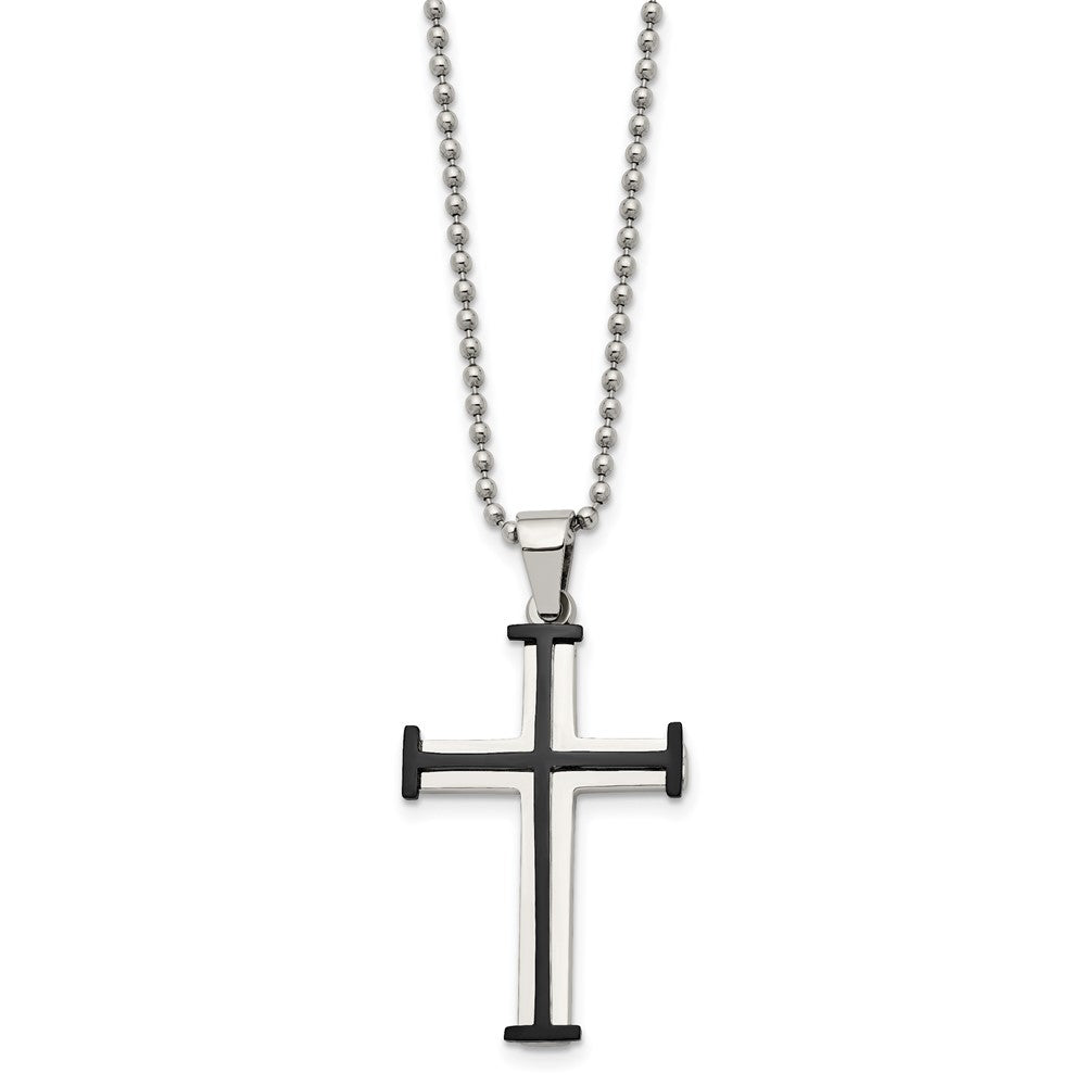 FJC Finejewelers Stainless Steel Black IP-plated Cross 22in Necklace 22 Inches x 25 mm
