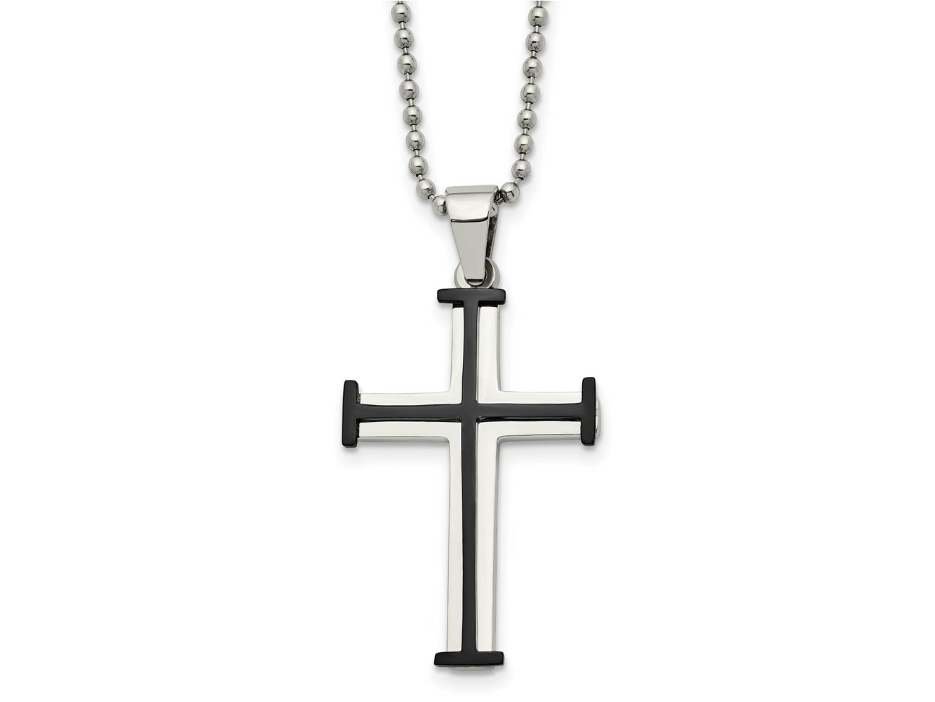 FJC Finejewelers Stainless Steel Black IP-plated Cross 22in Necklace 22 Inches x 25 mm