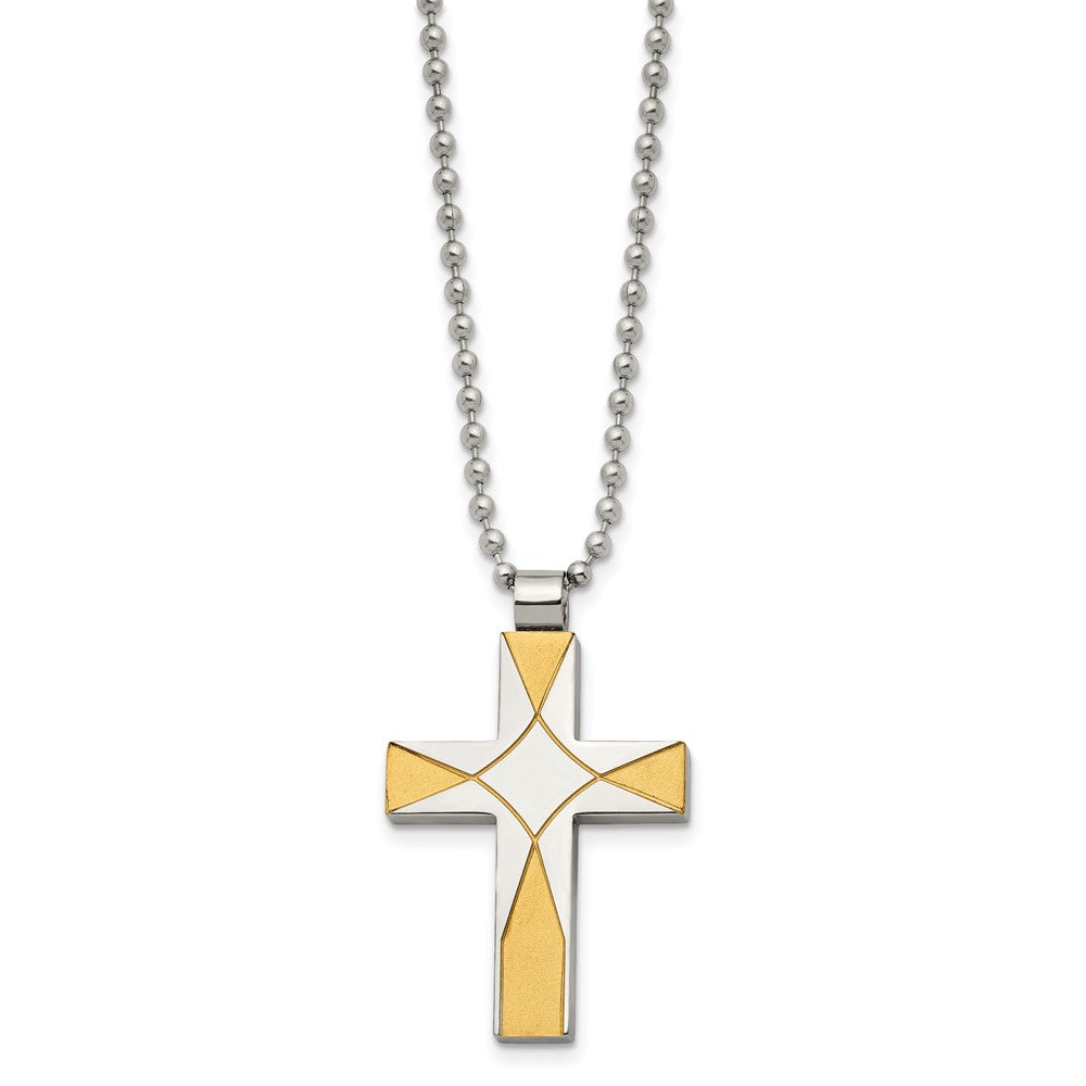 FJC Finejewelers Stainless Steel Brushed and Yellow IP-plated Cross Necklace 22 Inches x 26 mm