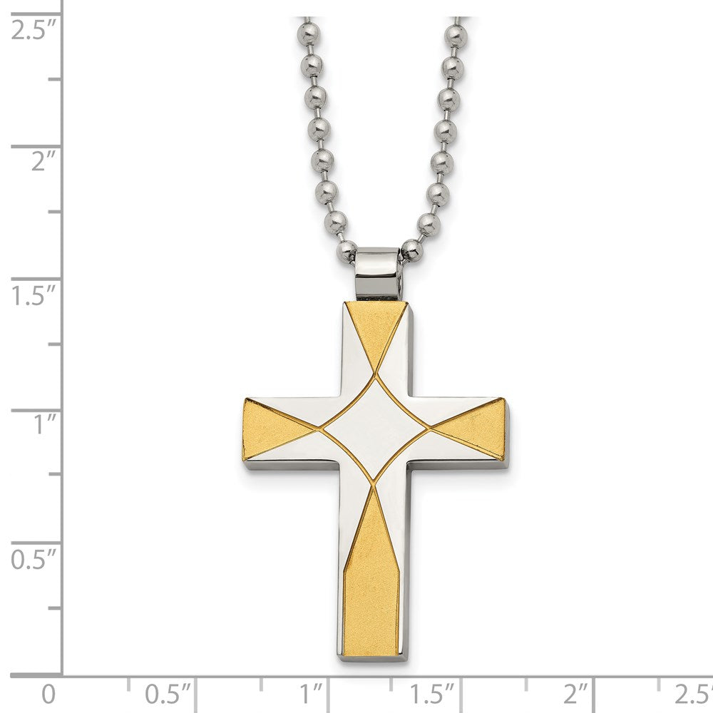 FJC Finejewelers Stainless Steel Brushed and Yellow IP-plated Cross Necklace 22 Inches x 26 mm