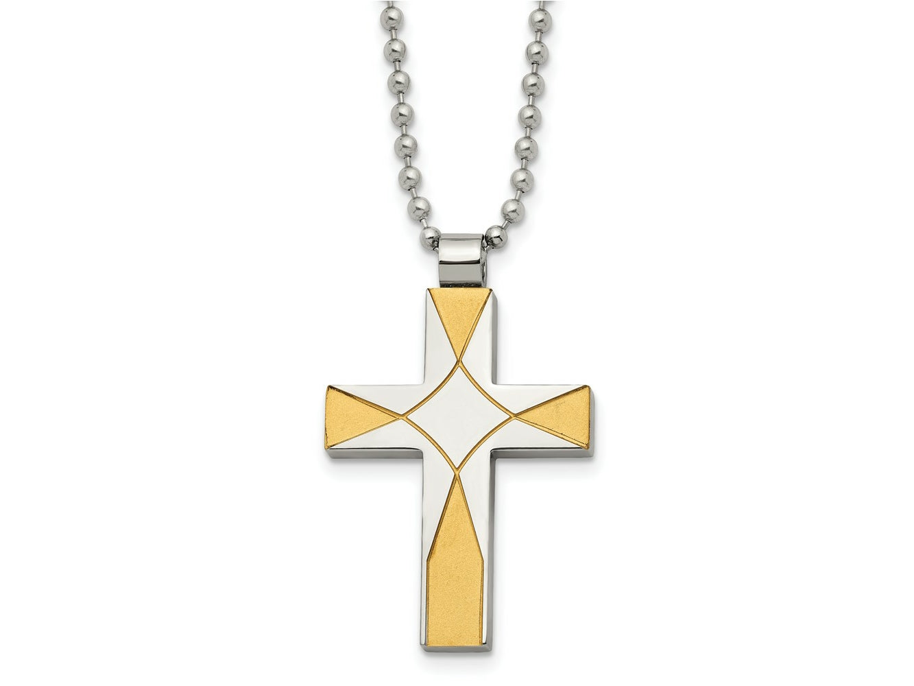 FJC Finejewelers Stainless Steel Brushed and Yellow IP-plated Cross Necklace 22 Inches x 26 mm
