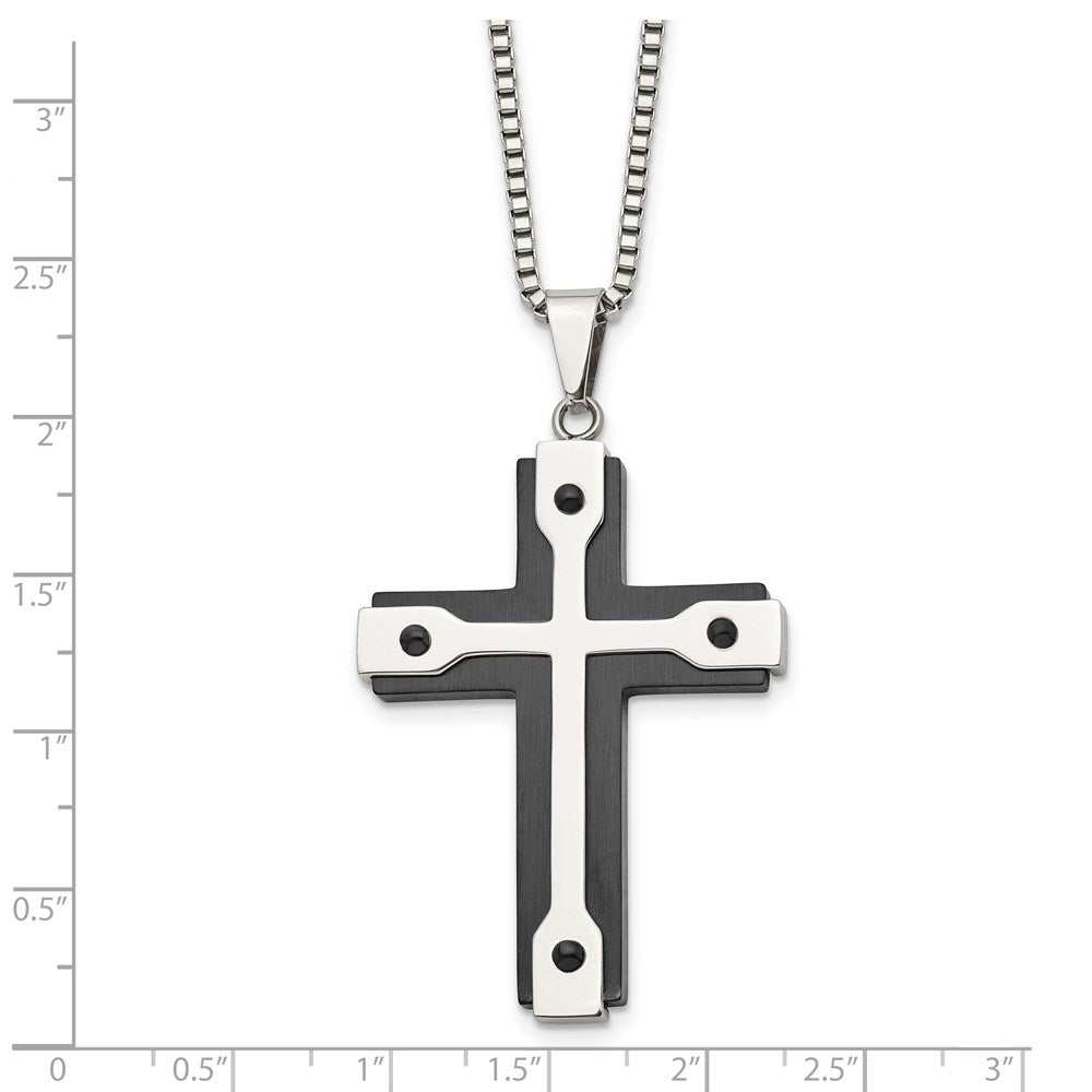 FJC Finejewelers Stainless Steel Box Brushed and Black IP-plated Cross 22in Necklace 22 Inches x 35 mm