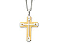 FJC Finejewelers Stainless Steel Brushed and Yellow IP-plated Cross Necklace 22 Inches x 35 mm